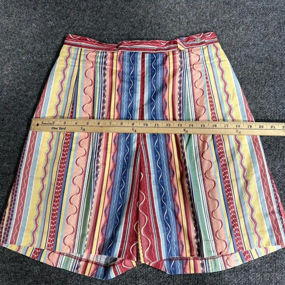 Marcia Shorts Womens 12 Blue Red Stripe Pleated Bermuda Cotton Elastic Waist